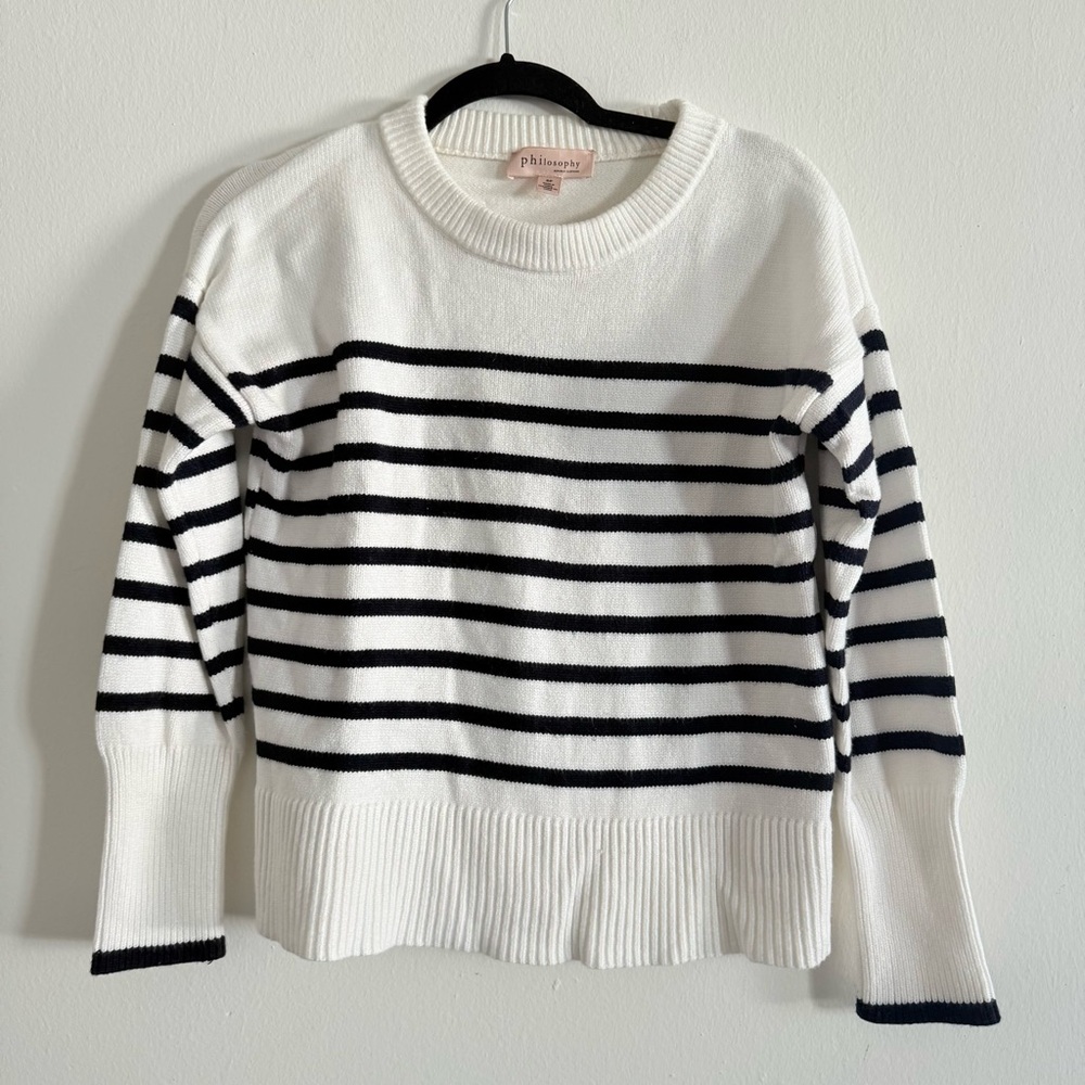Philosophy • White & Navy Striped Sweater